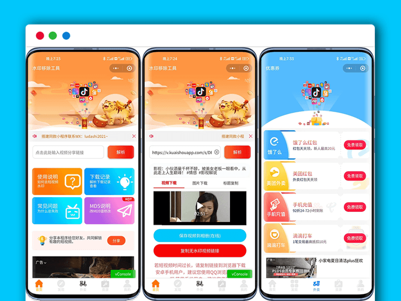 抖音小视频去除水印独立版 带解析接口+服务器端 微信小程序源码